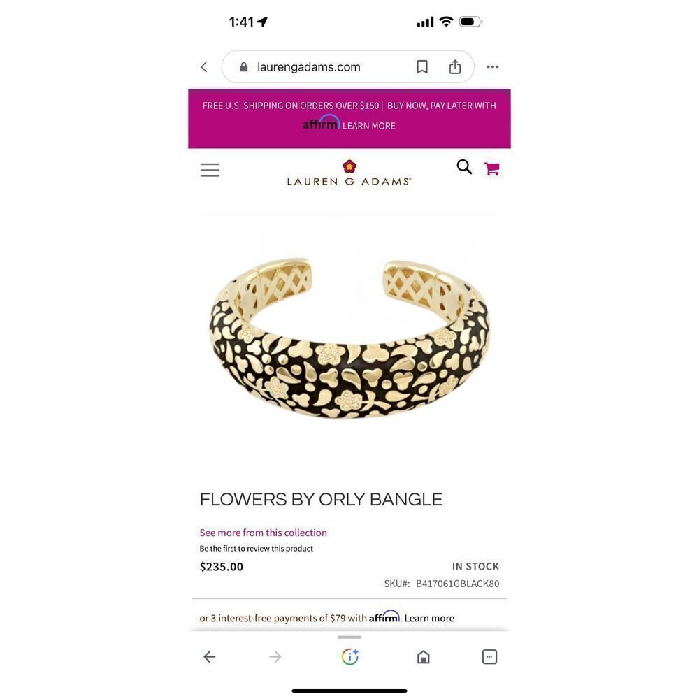 LAUREN G. ADAMS FLOWERS BY ORLY Elegant 18k Gold Plated Handmade Bangle Cuff Bra - Picture 2 of 9